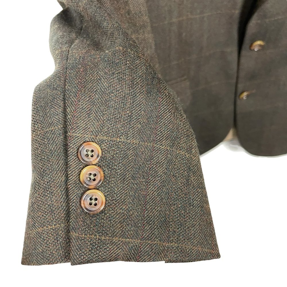 Oscar de la Renta Men's 44R Blazer Plaid Single Breasted Two Button Brown Wool - Picture 8 of 10